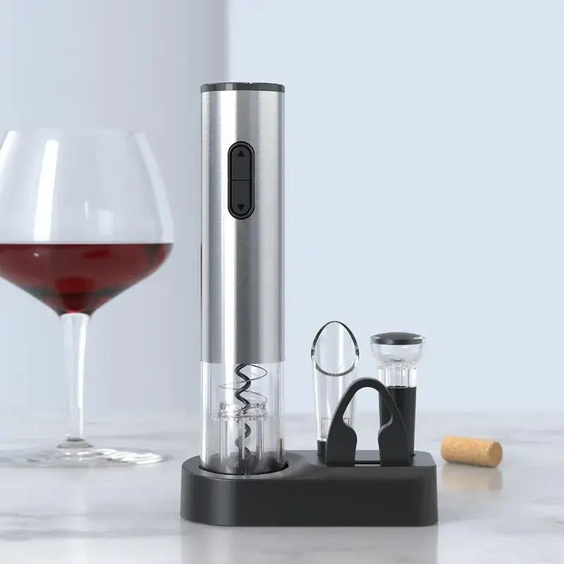 Allebuy electric wine bottle opener set showing how to open wine with a bottle opener easily