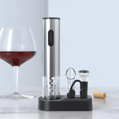 Allebuy electric wine bottle opener set showing how to open wine with a bottle opener easily