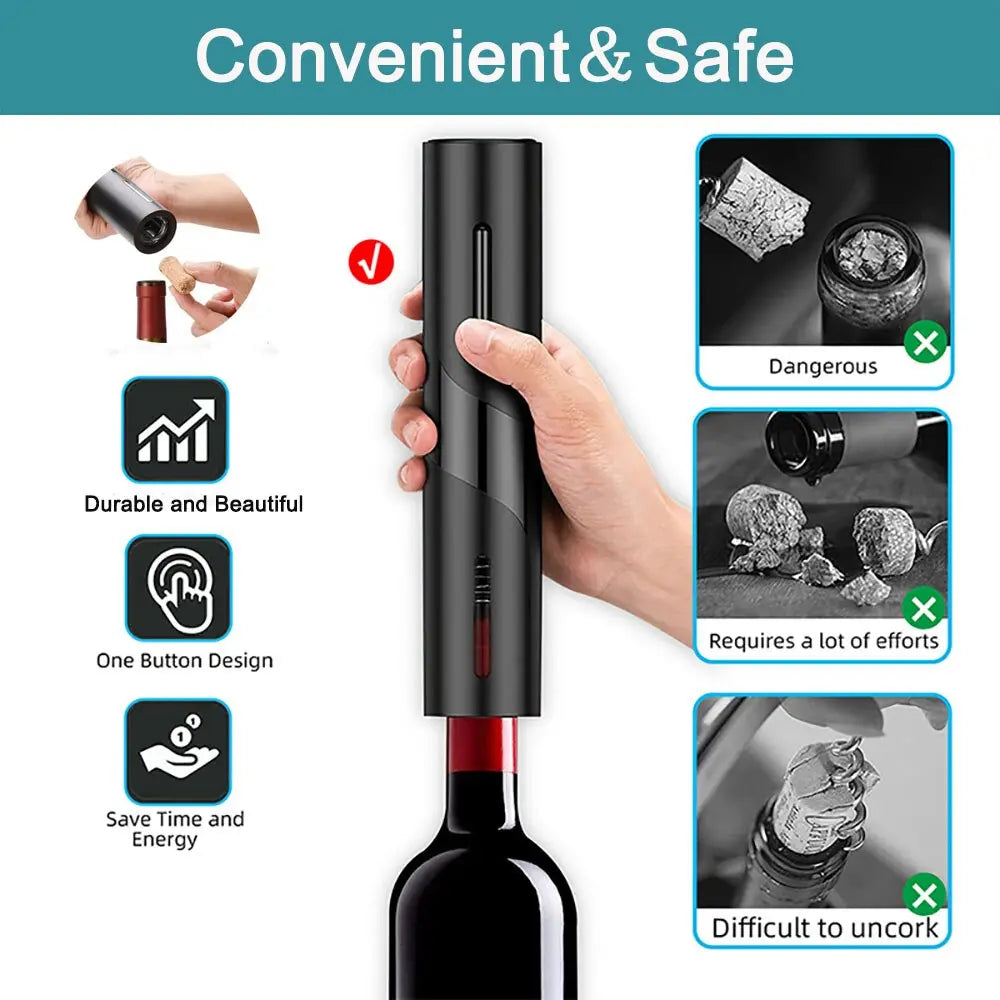 Allebuy electric wine opener demonstrating how to open wine with a bottle opener safely and easily