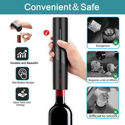Allebuy electric wine opener demonstrating how to open wine with a bottle opener safely and easily