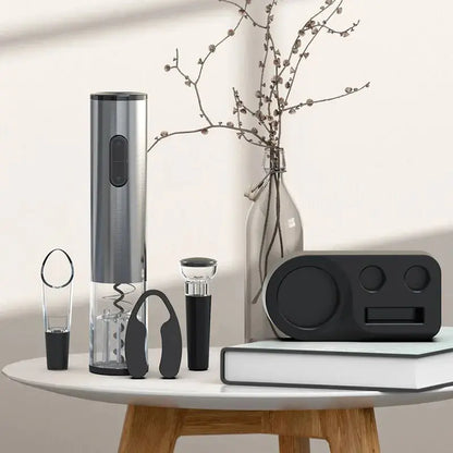 Set of electric wine opener and accessories demonstrating how to open wine with a bottle opener by Allebuy
