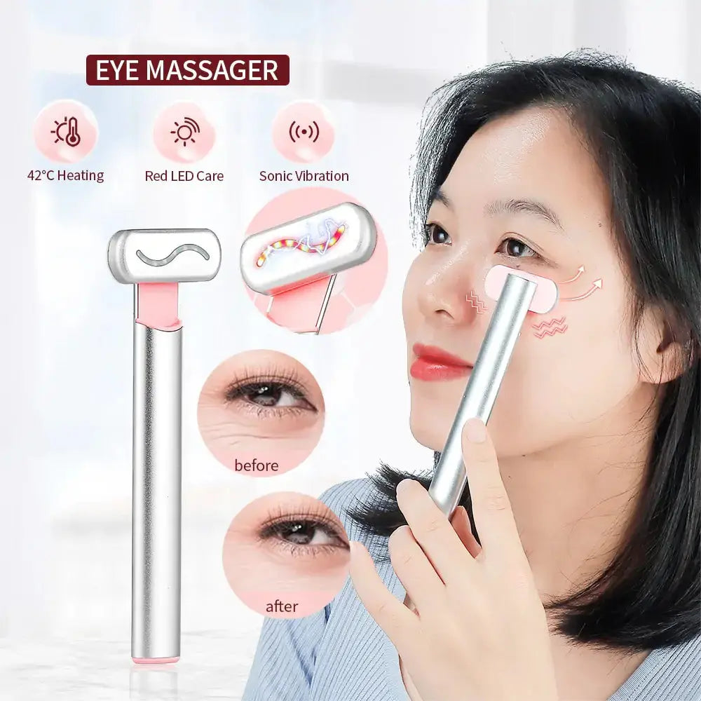 Allebuy eye massager with 42°C heating red light therapy lights and sonic vibration for facial care