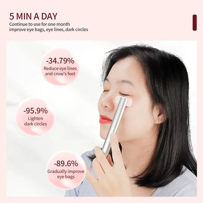 Woman using Allebuy red light therapy lights device on under eye to reduce eye bags dark circles and wrinkles