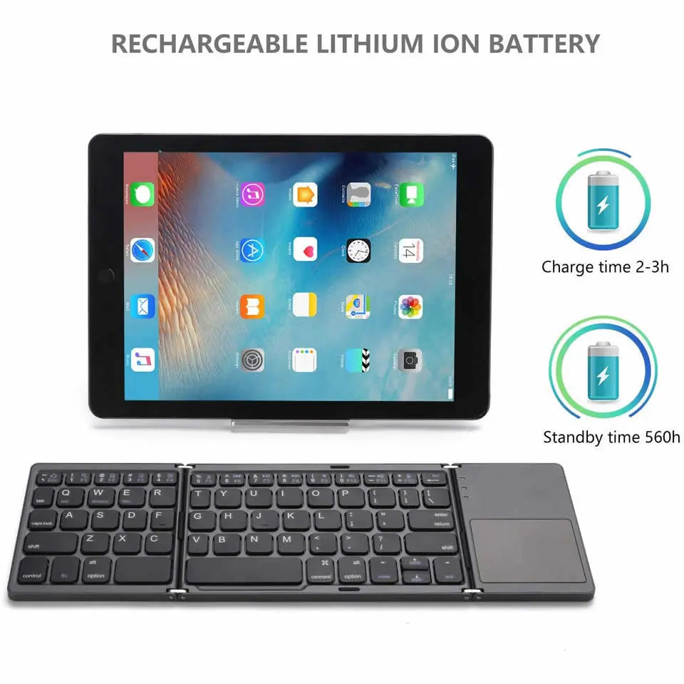 Allebuy keyboard for ipad bluetooth with rechargeable lithium ion battery and foldable design