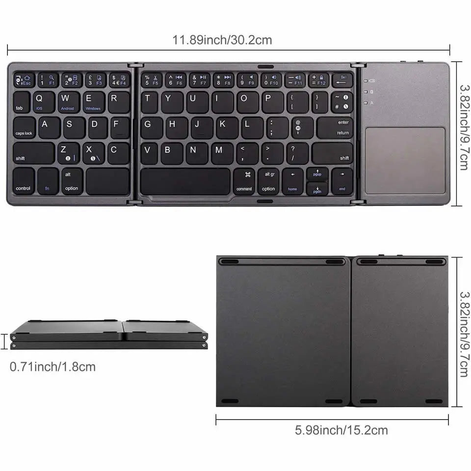 Allebuy foldable keyboard for ipad bluetooth with compact design and integrated touchpad in black