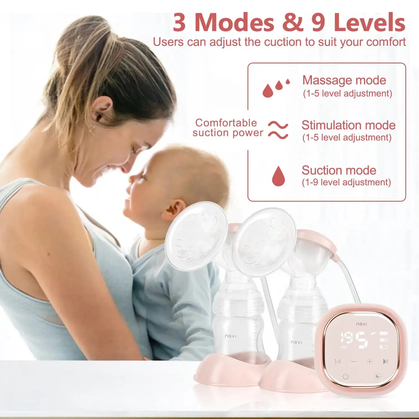 Mother using Allebuy double breast electric pump with 3 modes and 9 levels of adjustable suction power
