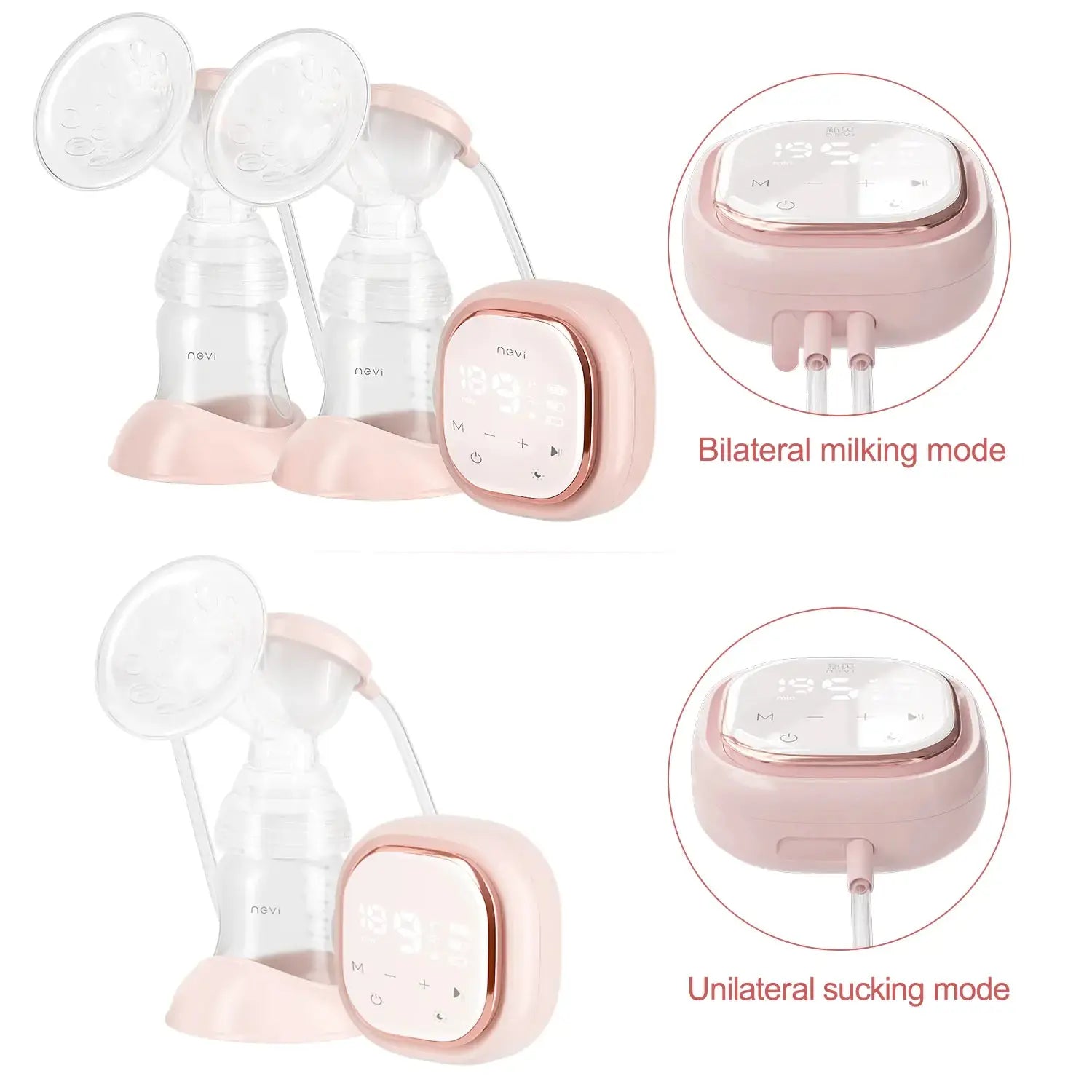 Allebuy double breast electric pump with bilateral and unilateral milking modes in pink and white