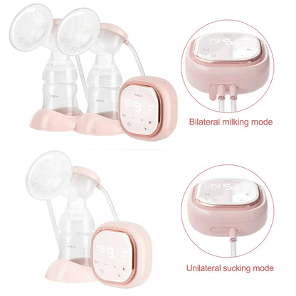 Allebuy double breast electric pump with bilateral and unilateral milking modes in pink and white