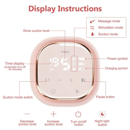 Closeup of Allebuy double breast electric pump digital display with suction and massage mode controls