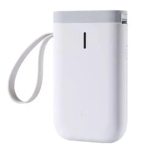 allebuy compact printer with label printing in white with gray top and carrying strap
