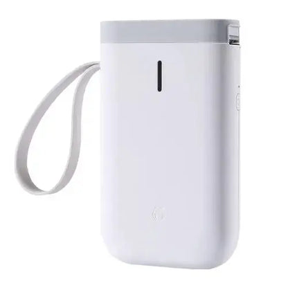 allebuy compact printer with label printing in white with gray top and carrying strap