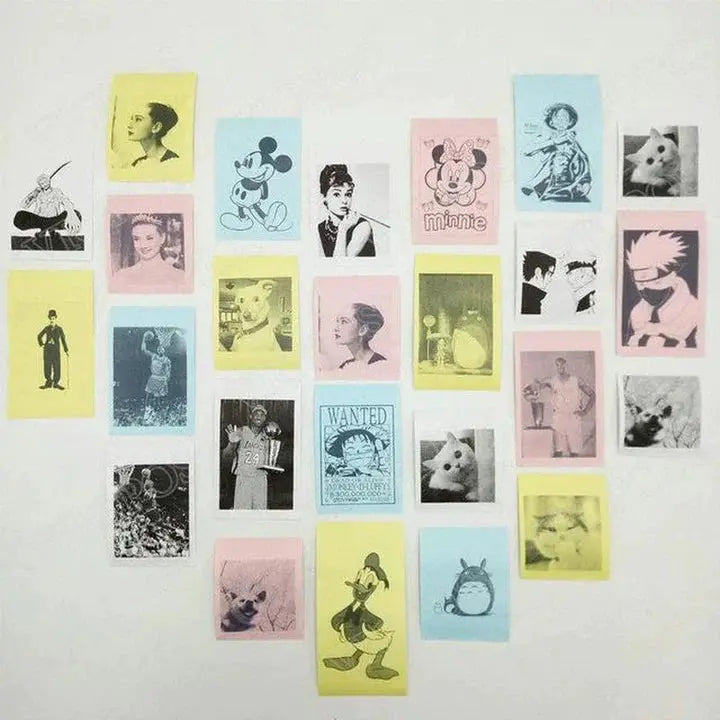 Collection of colorful printed images made using bambu lab a1 mini 3d printer for wall decoration