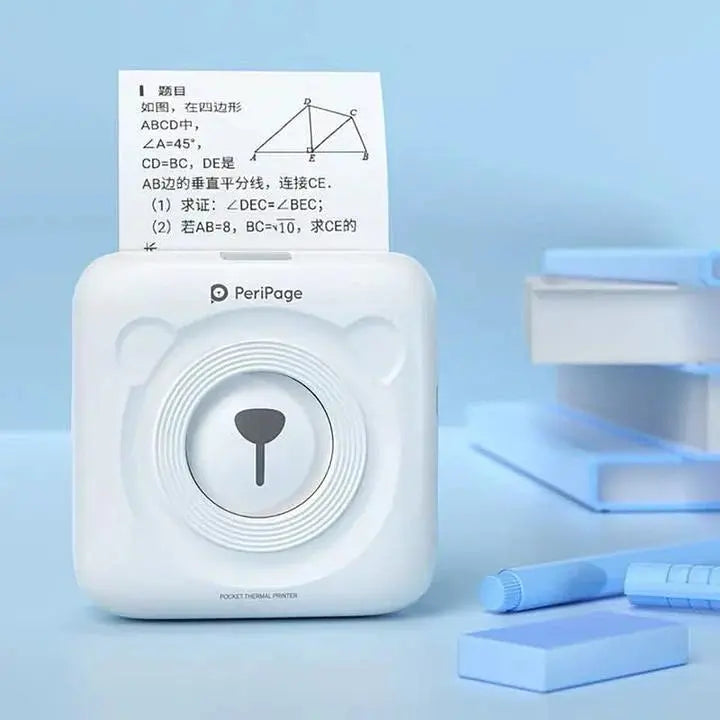 Allebuy portable PeriPage pocket thermal printer on blue desk for quick document printing