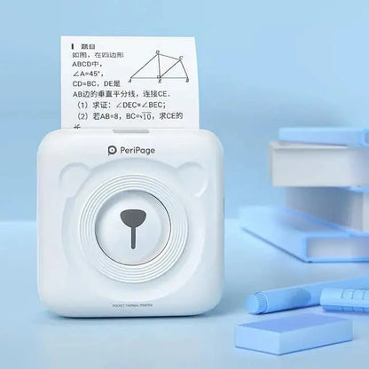 Allebuy portable PeriPage pocket thermal printer on blue desk for quick document printing