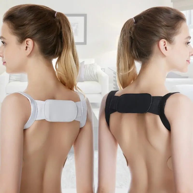 Allebuy posture corrector in white and black worn by woman to support back and improve posture