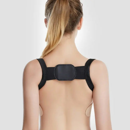 Allebuy black adjustable posture corrector worn on upper back for improved spinal alignment