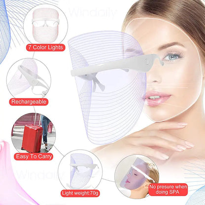 Allebuy red-light therapy mask with 7 color lights, rechargeable, lightweight, and easy to carry