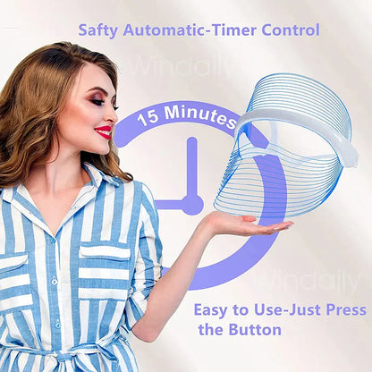 Woman holding a red-light therapy device with automatic timer control and easy button operation