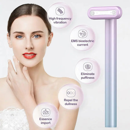 Allebuy red light therapy lights device in pink and blue with benefits like high frequency vibration and eliminating puffiness