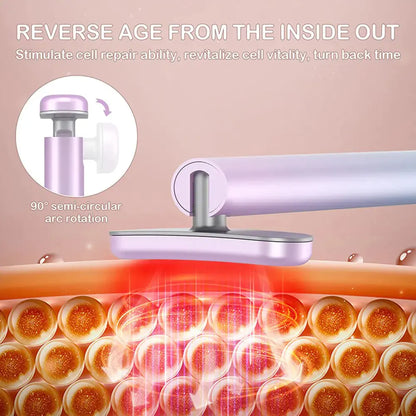 Allebuy red-light therapy device showing 90 degree semi-circular arc rotation for skin cell revitalization