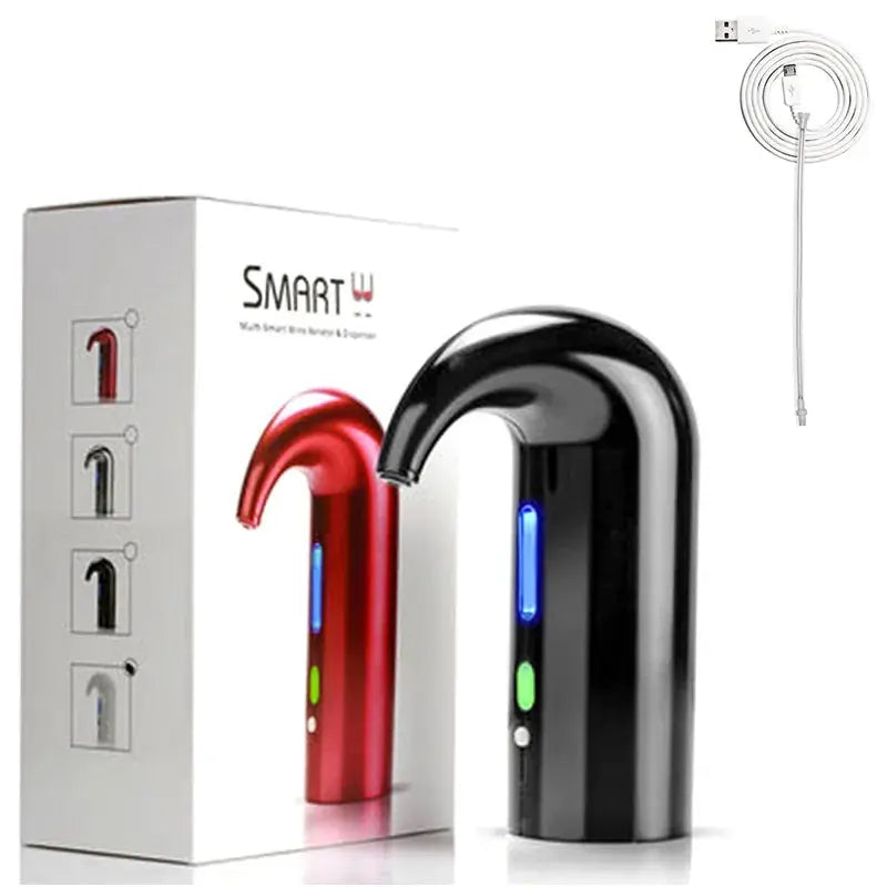 Allebuy smart dispenser for wine in black with USB charging cable and packaging box