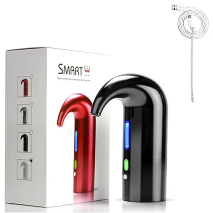 Allebuy smart dispenser for wine in black with USB charging cable and packaging box