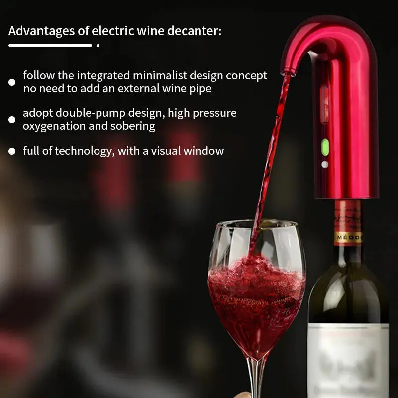 Red dispenser for wine pouring red wine into a glass with minimalist design and visual window